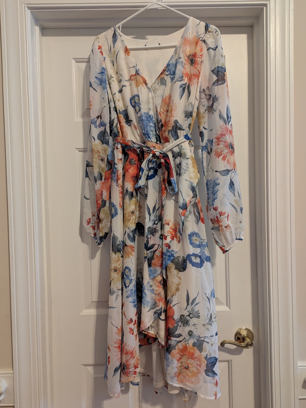 Express Floral Wrap Midi Dress - Cream Multi
